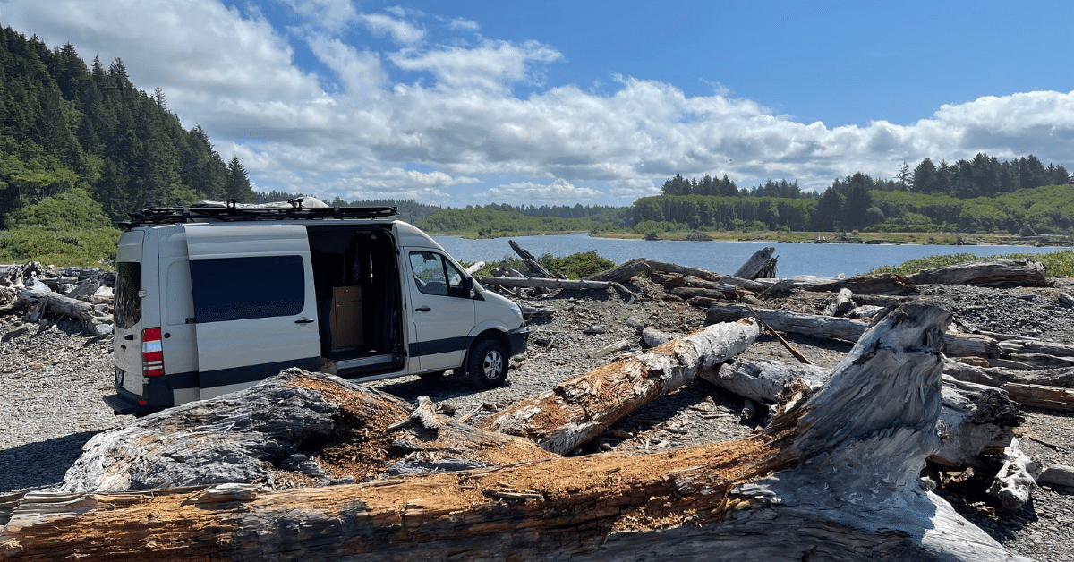 van on river in Olympic national park