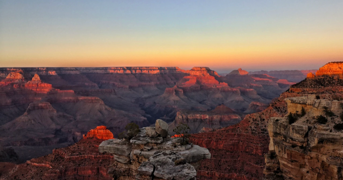 Grand Canyon with the sunset colors hitting the edge. 