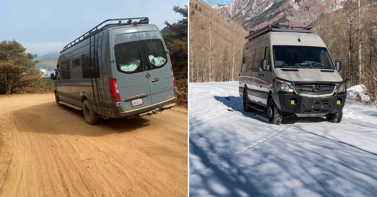campervans in the dirt and snow
