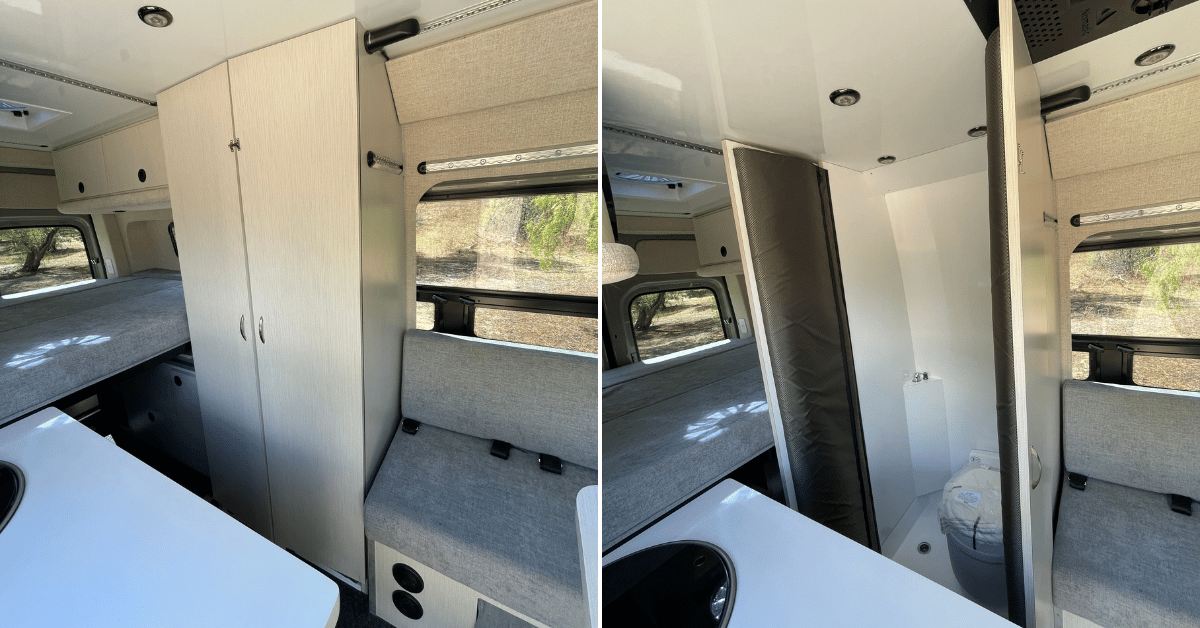 the shower from inside a campervan