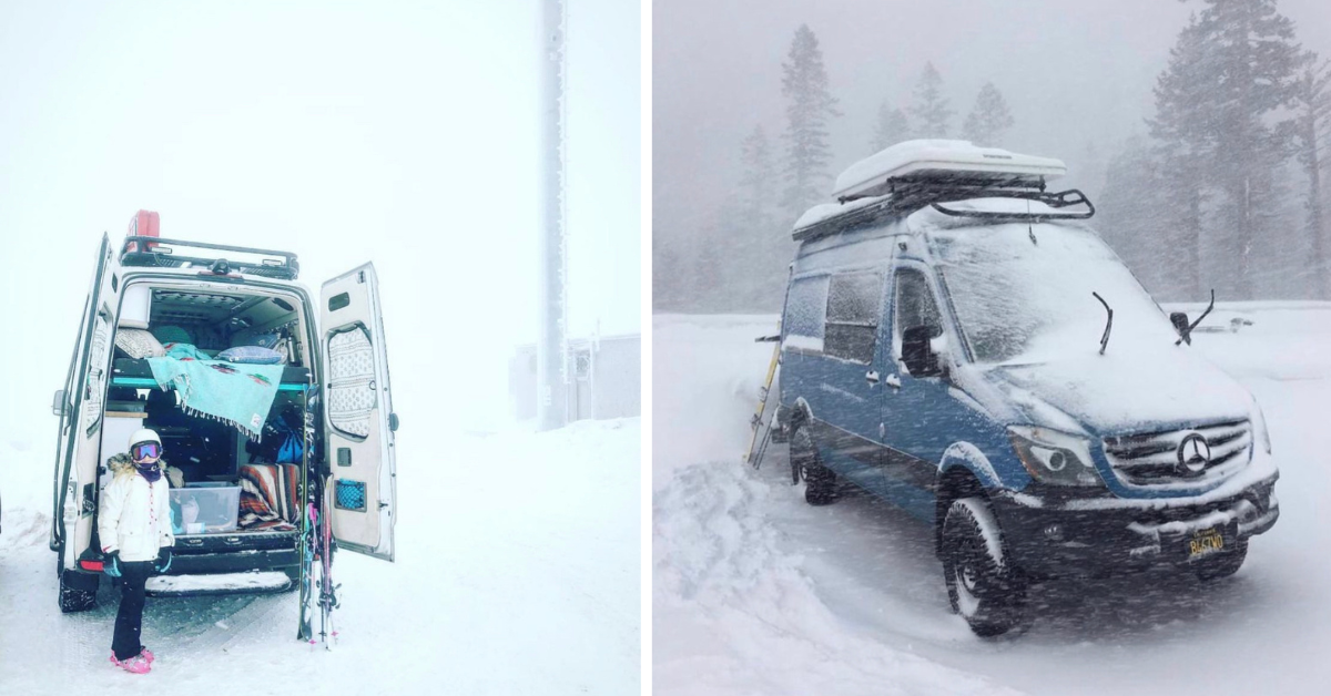 two mercedes vans covered in snow