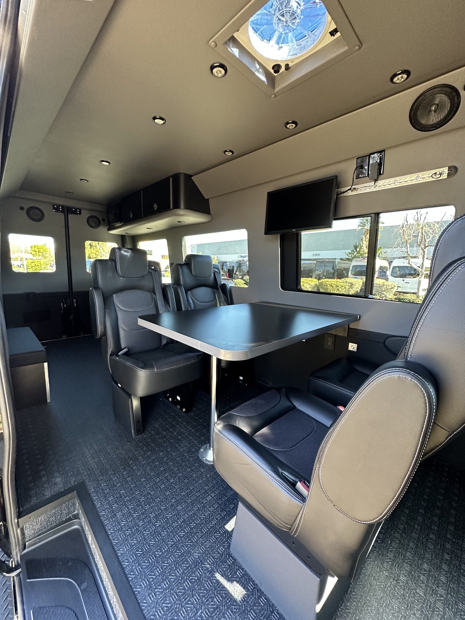 inside a van conversion for a mobile brokers office