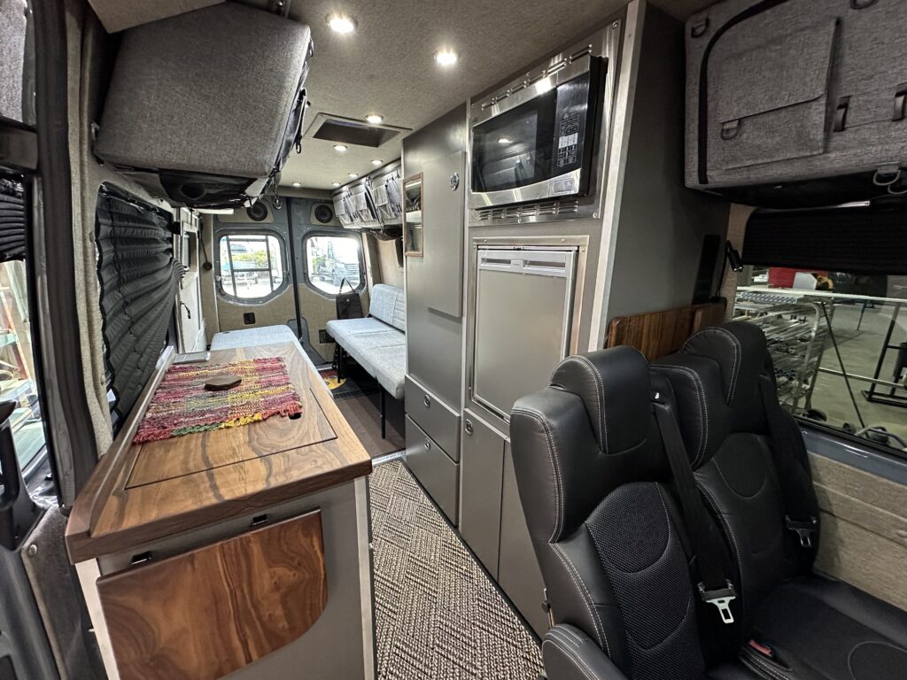 The interior of a campervan
