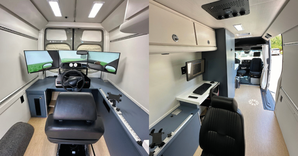 interior of driving simulator van