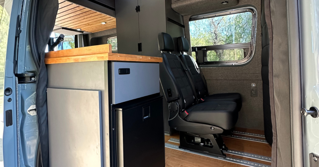 inside a converted sprinter 140 capervan