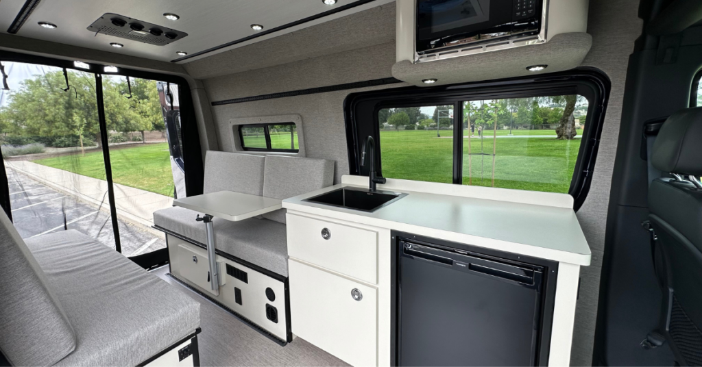 inside a dinette layout of a campervan