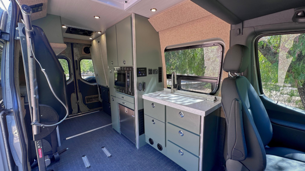 The interior of a campervan