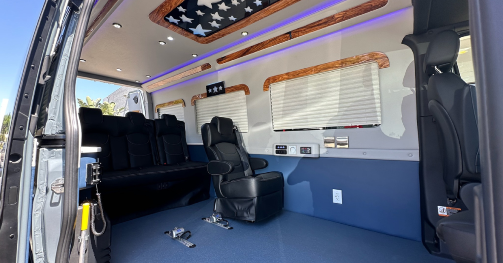 the interior of a handicap campervan conversion