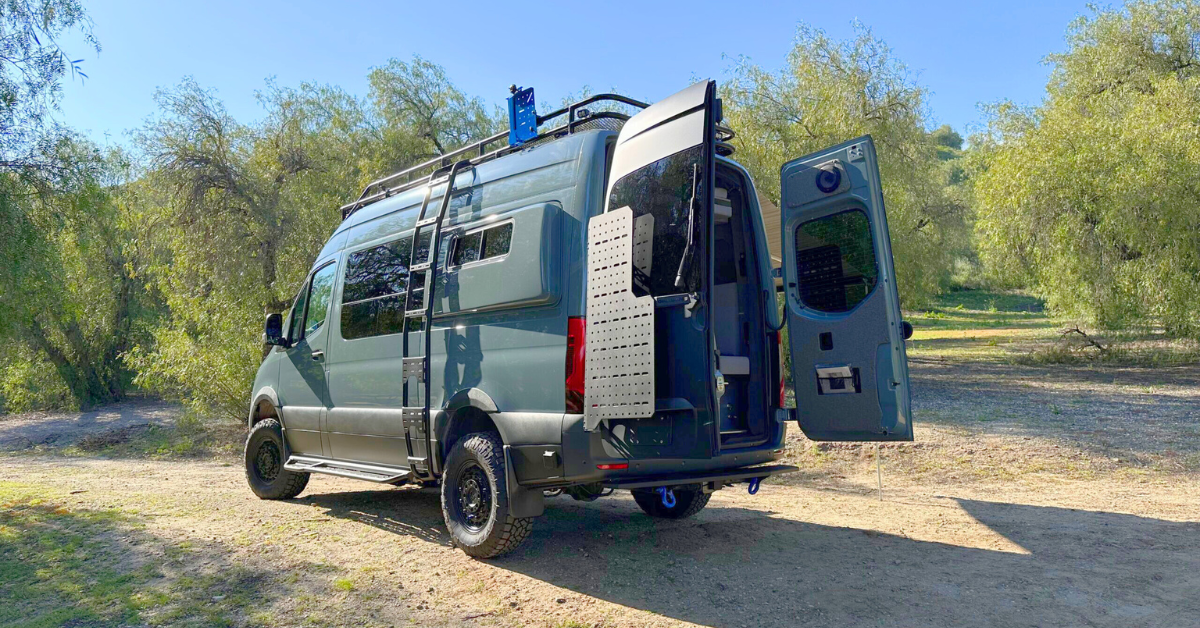 the exterior of an off grid 4x4 van