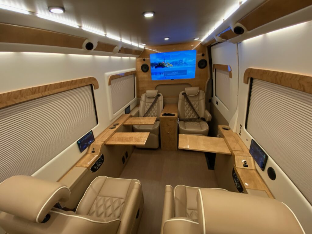 the inside of a luxury mercedes sprinter van