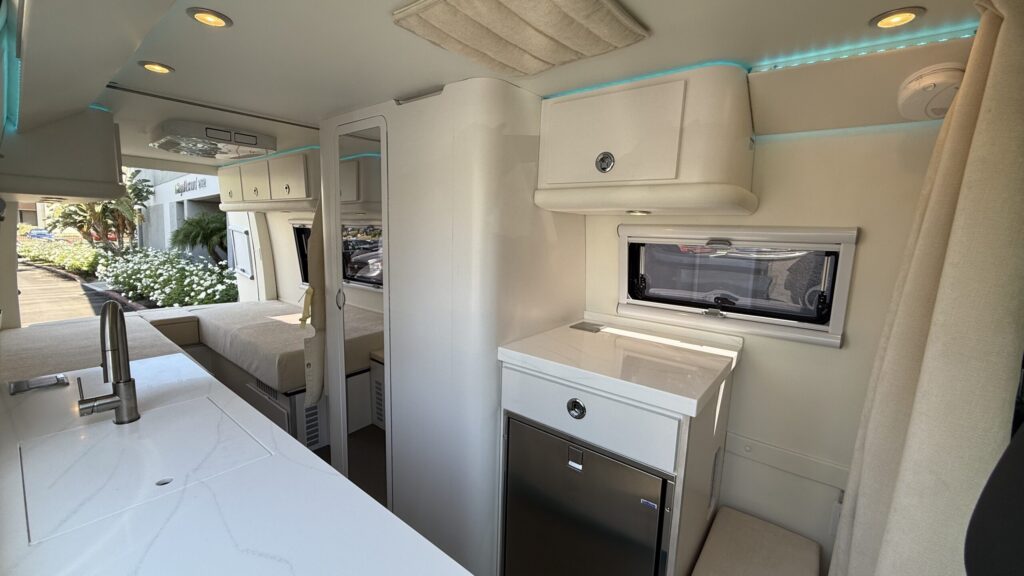 a double bed option inside of a campervan